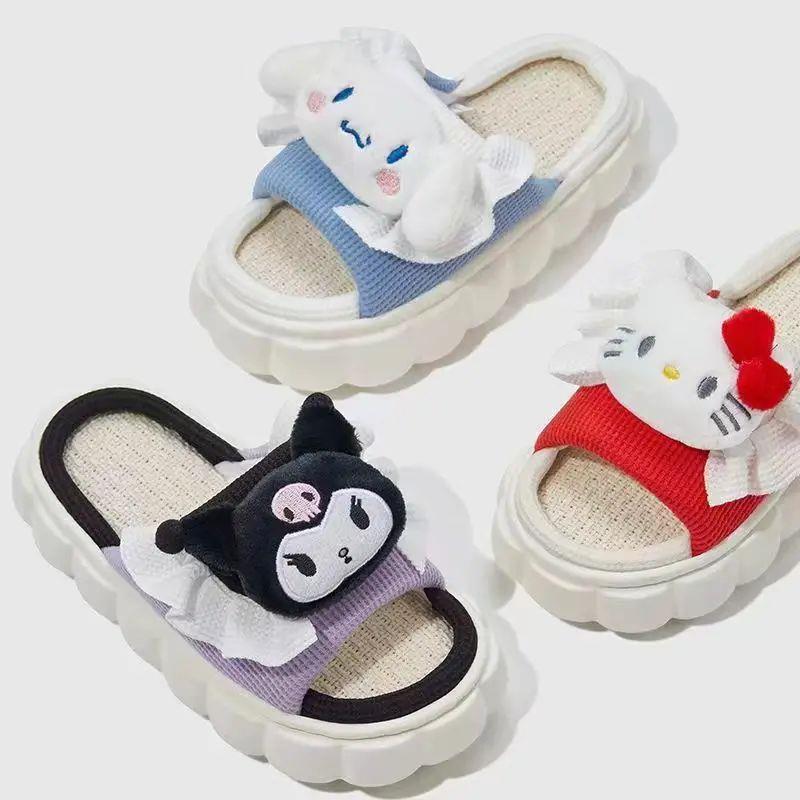 Sanrio Linen Slippers Hello Kittys Kuromi Cute Student Autu