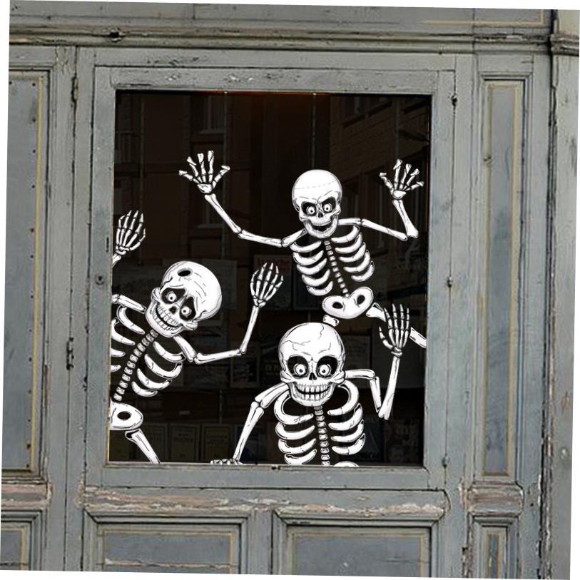 Halloween Window Stickers Glass Door Cute Skull Spider Bat