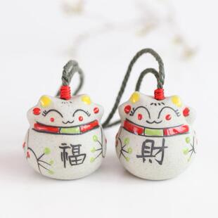 lucky cat ceramic bells blessing word shop wang cai ornamen