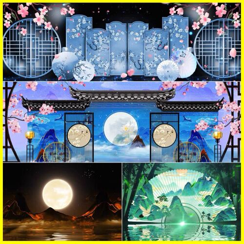 唯美中国风山水竹林屏风LED大屏幕酒吧livehouse舞台背景VJ素材