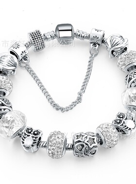 流行饰品DIY潘家风格猫头鹰珠子镶钻桃心手链跨境货源