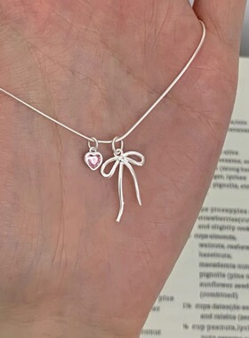 蝴蝶结甜心蛇骨项链粉钻爱心吊坠女夏甜酷颈链小众设计感个性时尚