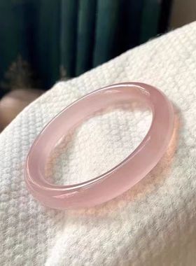 桃之夭夭天然浅色粉色猫眼手镯年轻款郁金香美人镯玛瑙扁条玉髓