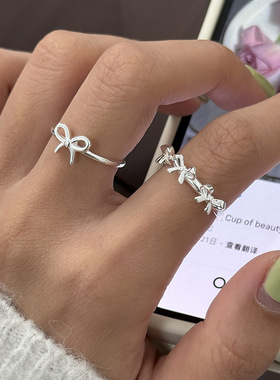 蝴蝶结戒指女小巧精致优雅百搭开口可调节指环网红创意小众食指