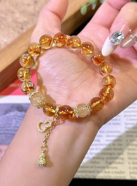 富九州仿天然黄塔晶黄水晶手链女招财转运旺事业金发晶葫芦手串