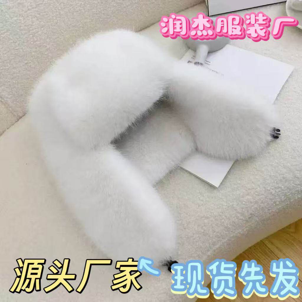 全毛毛雷锋大帽檐加厚保暖风帽仿皮草狐狸毛风雪帽护耳帽子冬季