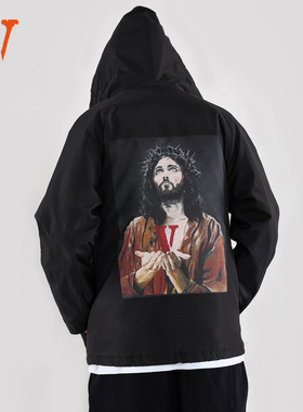 VLONE 刺绣印花字母连帽宽松棉服 男女同款黑色