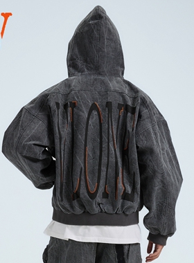 VLONE大LOGO刺绣印花重磅树枝纹做旧水洗宽松连帽外套夹克情侣款