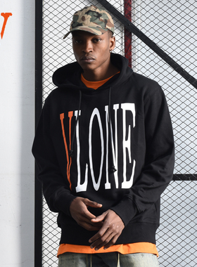 VLONE大logo系列 背后大Logo印花长袖卫衣 男女同款 黑橙