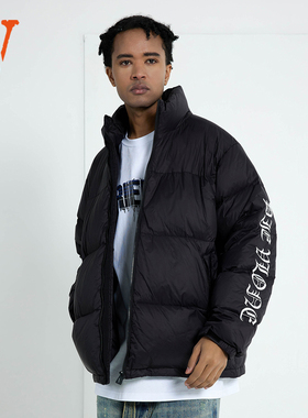 VLONE 衣袖哥特字母标语刺绣短款羽绒服2025新款冬季男女同款黑白