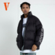 男女同款 VLONE 黑白 羽绒服2025新款 冬季 衣袖 哥特字母标语刺绣短款