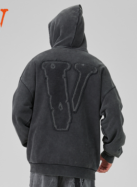 VLONE连帽卫衣2025新款秋冬季美式高街重磅开衫拉链外套男女同款