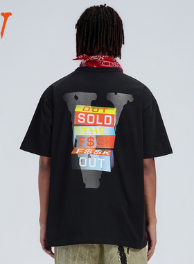 VLONEFRIENDS- 彩砖激语大LOGO印花 水洗宽松短袖T恤 男女同款