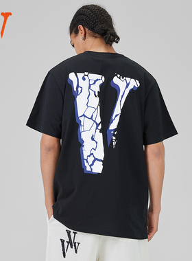 VLONEFRIENDS-冰裂纹大LOGO印花 短袖T恤 男女同款 黑白 白蓝