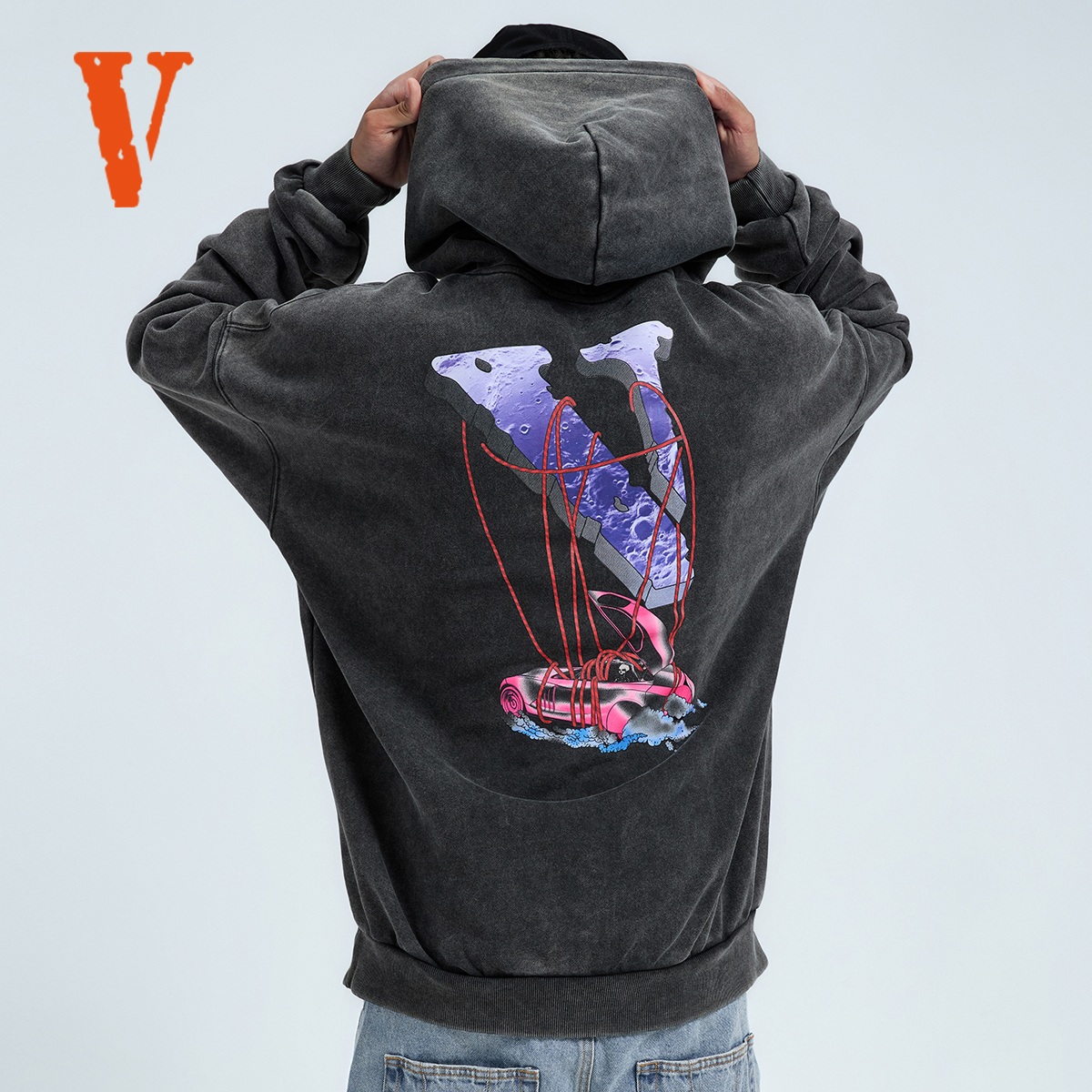 VLONE STAPLE HOODIE流浪月球大LOGO印花水洗连帽卫衣 男女同款