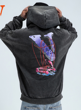 VLONE STAPLE HOODIE流浪月球大LOGO印花水洗连帽卫衣 男女同款