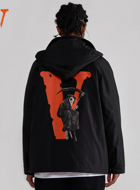 VLONE 四色大V印花休闲连帽宽松棉服 男女同款 黑色