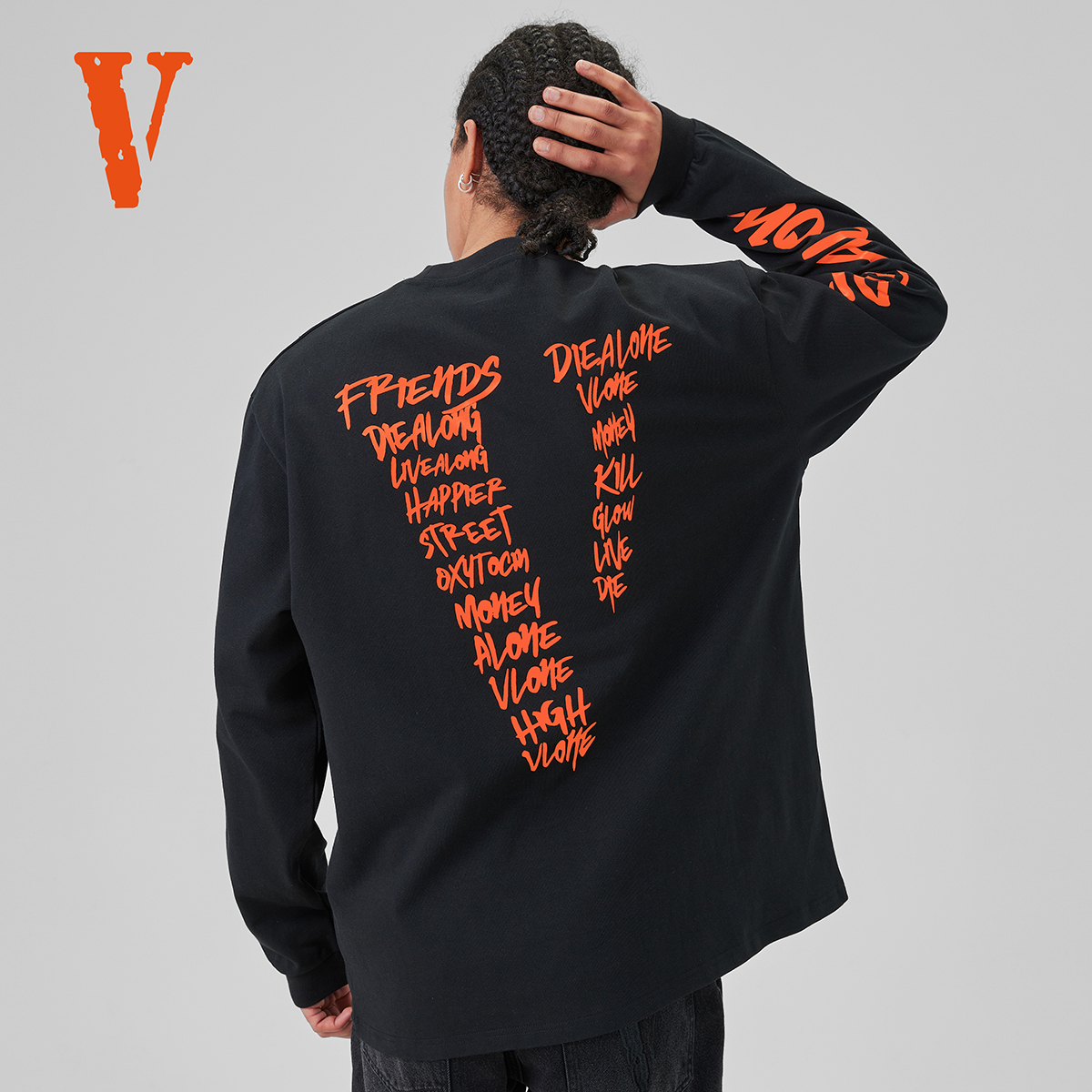 VLONE 涂鸦大logo印花 重磅宽松长袖T恤 男女同款