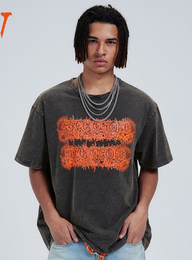 VLONE 大V 荆棘守门人 做旧水洗短袖T恤 男女同款 黑色 V-00076
