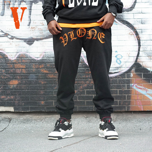 VLONE 哥特风LOGO运动裤束脚休闲卫裤宽松男女同款针织裤新款裤子