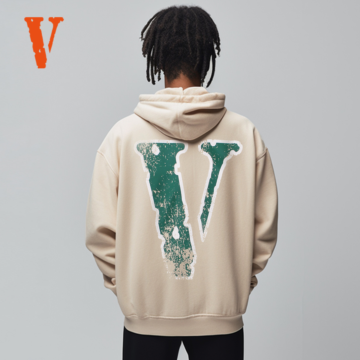 VLONE FRIENDS-复古破坏大logo印花 宽松拉链连帽卫衣 男女同款