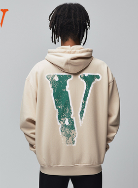 VLONE FRIENDS-复古破坏大logo印花 宽松拉链连帽卫衣 男女同款
