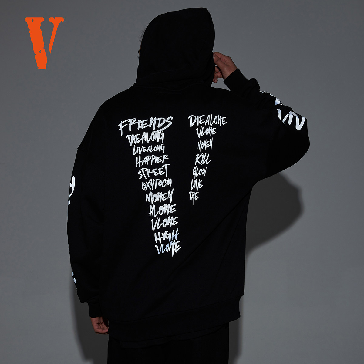 VLONE 3M字母涂鸦大logo印花外套秋冬季宽松拉链连帽卫衣男女同款
