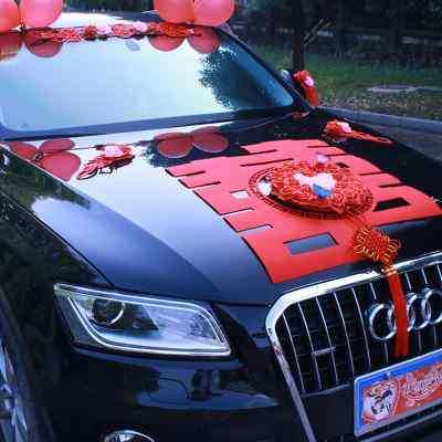 网红中式婚礼婚车大红喜字车头花车队接新娘创意大喜婚车装饰套餐