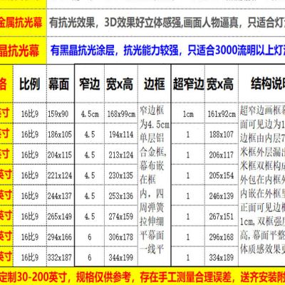 画框幕布100寸幕布投影家用投影布挂墙抗光投影幕布家用抗光幕布