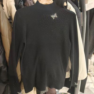 【源圆专享】半高领重工烫钻蝴蝶长袖百搭针织衫女25-157-JS889