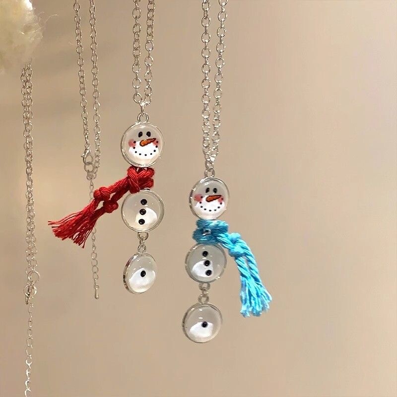吼!巨巨巨可爱~童趣纽扣雪人吊坠项链精致百搭秋冬小众毛衣链韩