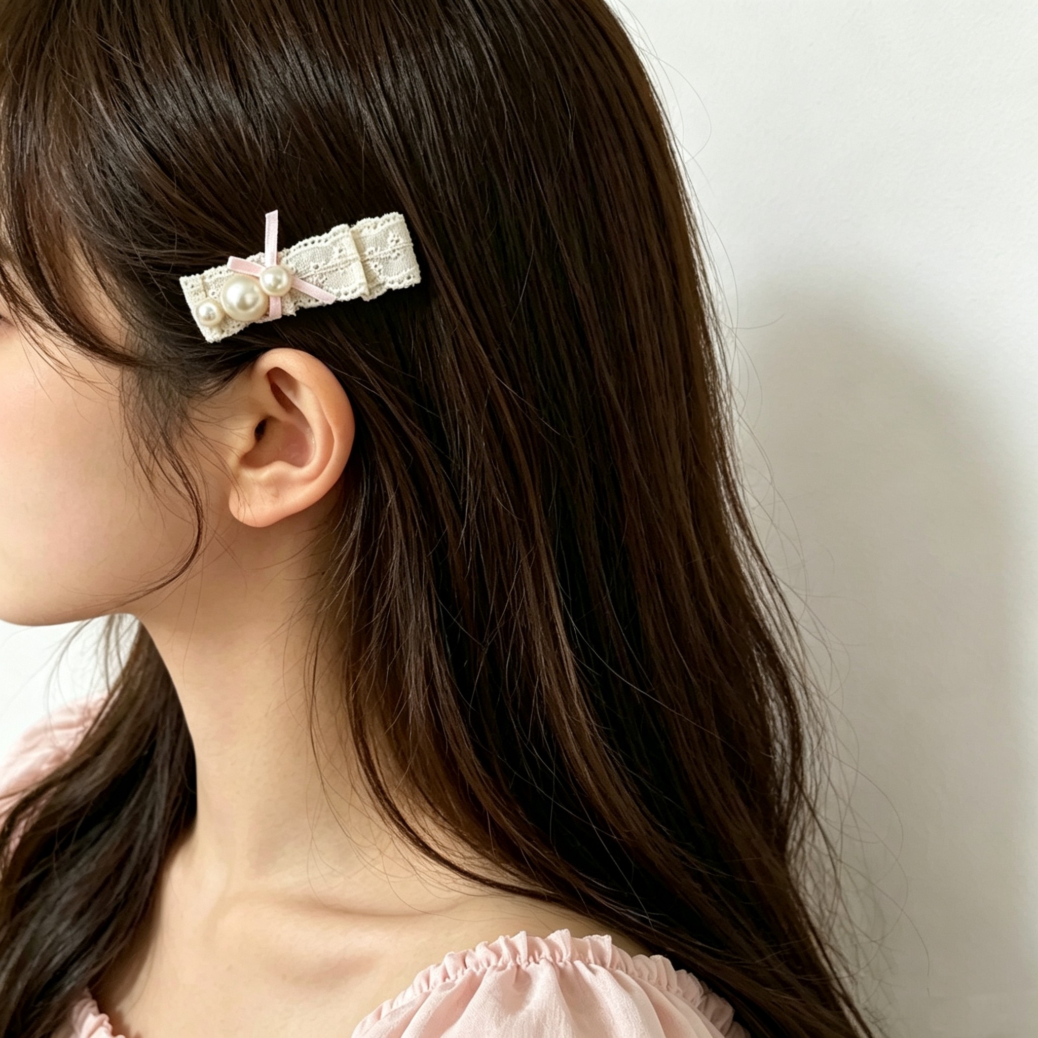 【2个装】芭蕾风软妹蕾丝珍珠蝴蝶结发夹发卡甜美少女刘海侧边夹