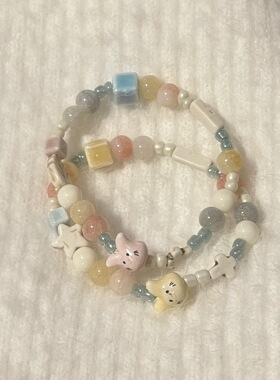 奶油马卡龙可爱拽拽兔少女陶瓷手串女手链卡通甜美闺蜜弹力手环韩