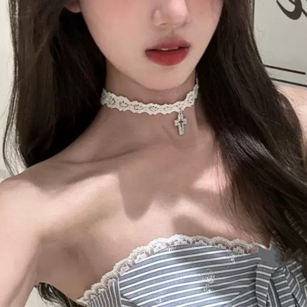 ins甜酷风十字架蕾丝项圈项链女短款choker颈链颈带绑带锁骨链韩