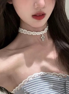 ins甜酷风十字架蕾丝项圈项链女短款choker颈链颈带绑带锁骨链韩