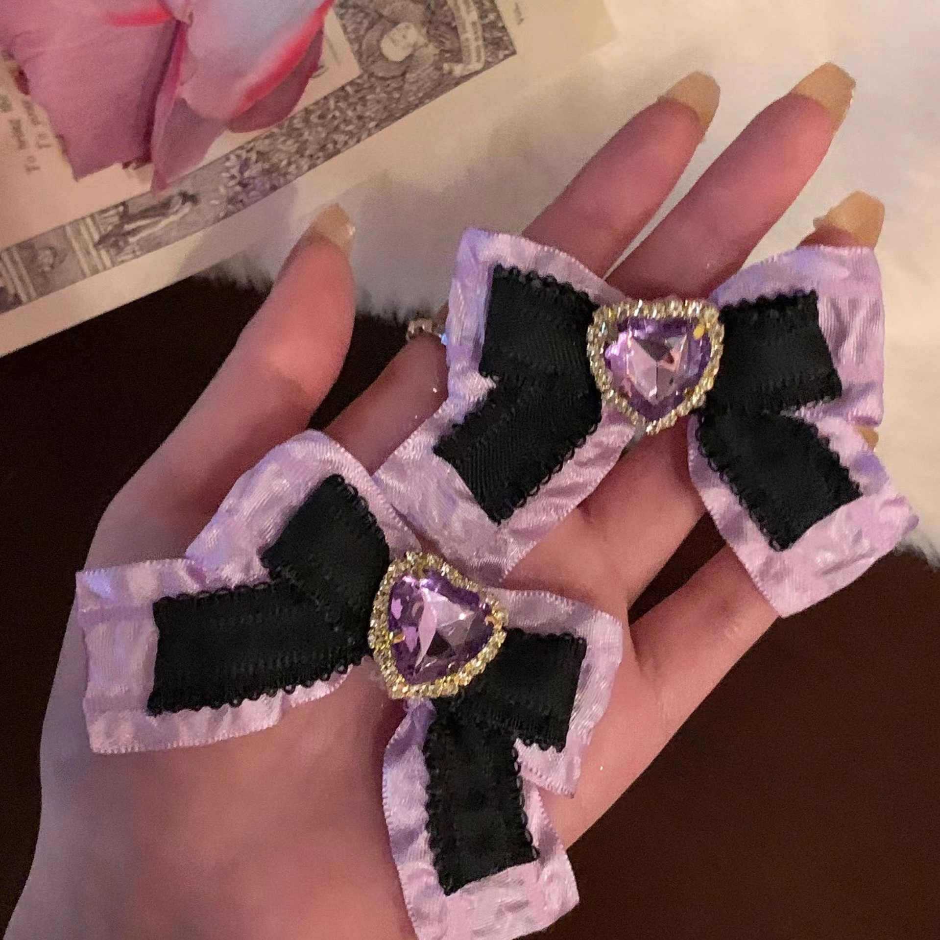 【2个装】紫色蝴蝶结双马尾发夹发卡y2k洛丽塔甜美可爱少女边夹韩