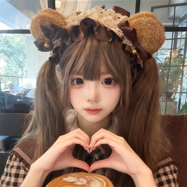 可爱少女洛丽塔蕾丝蝴蝶结lolita熊耳发箍发卡甜美软妹发饰头箍韩