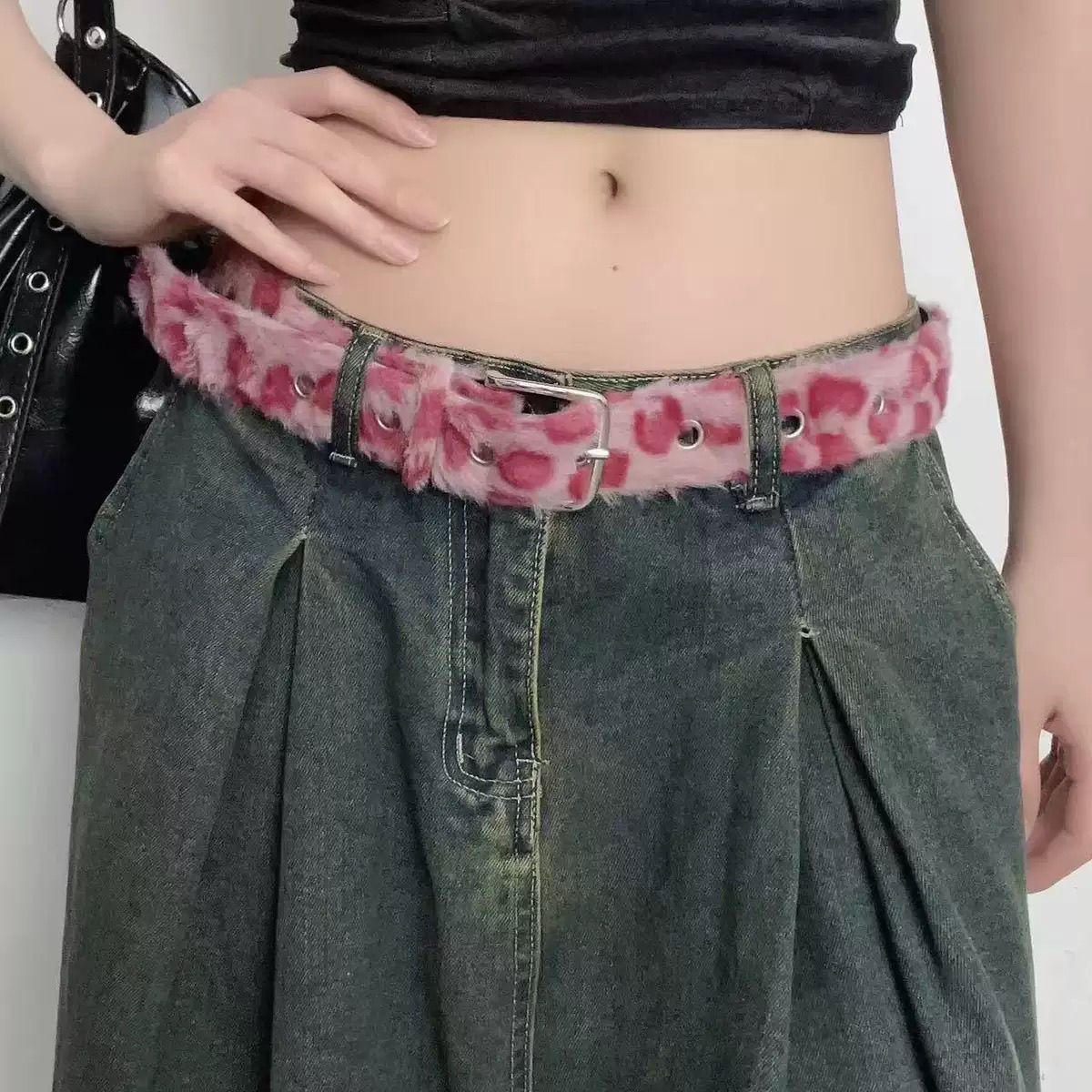 甜酷辣妹Y2K潮牌粉色豹纹腰带女复古小众时尚百搭皮带韩版配裙子
