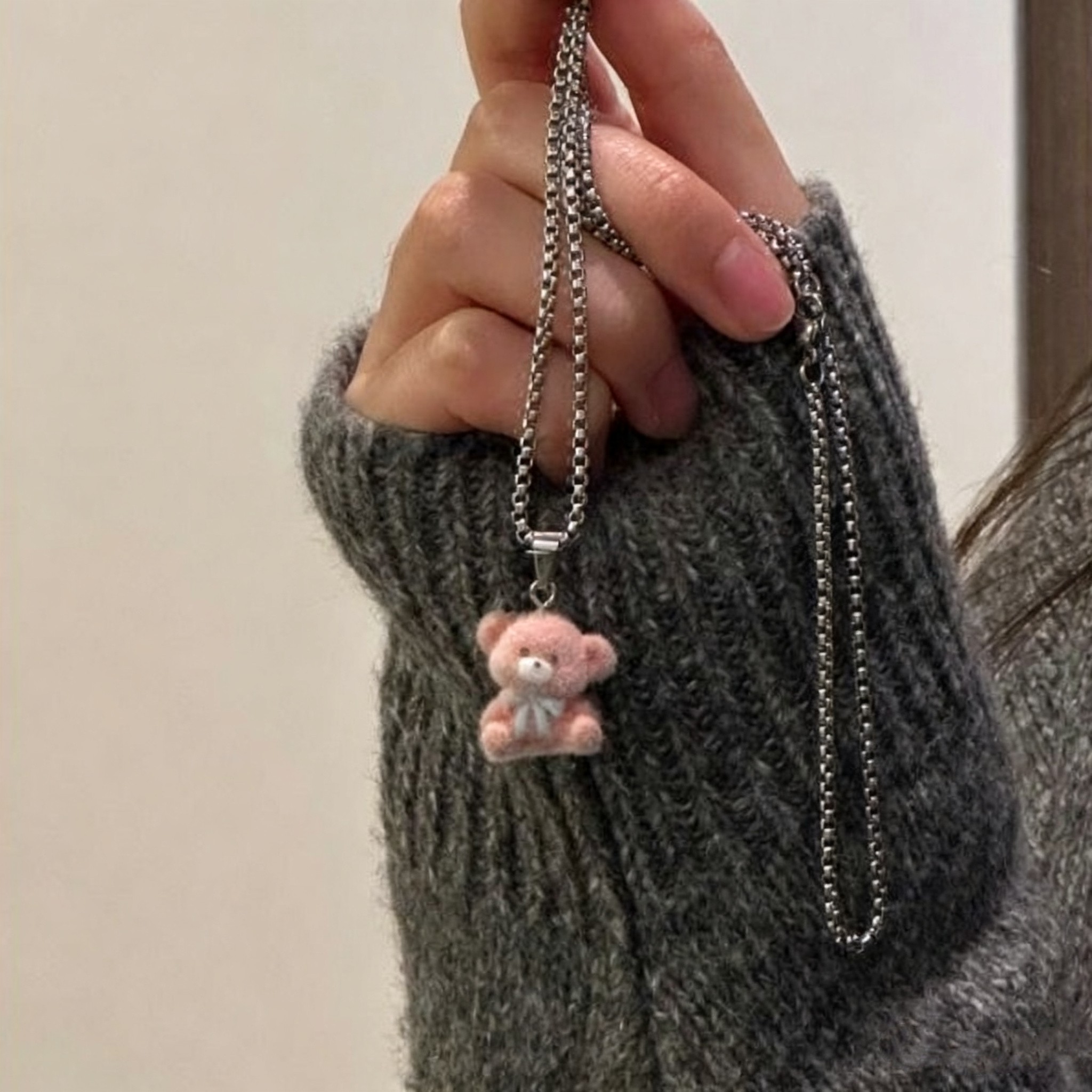 奶fufu超可爱ins甜美毛绒小熊吊坠项链女韩时尚百搭休闲锁骨链潮