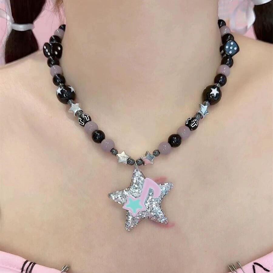 ins小众千禧辣妹星星吊坠项链女短款潮个性时尚彩串珠锁骨链颈链