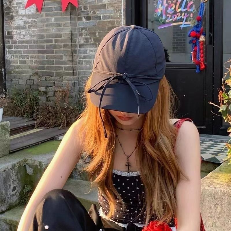 甜美可爱少女心蝴蝶结棒球帽子女薄款透气速干鸭舌帽防晒遮阳帽韩