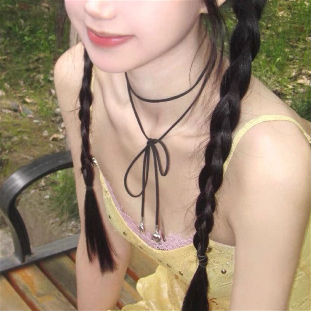 不掉色y2k甜酷辣妹爱心蝴蝶结绑带项链女短锁骨链choker颈带韩潮