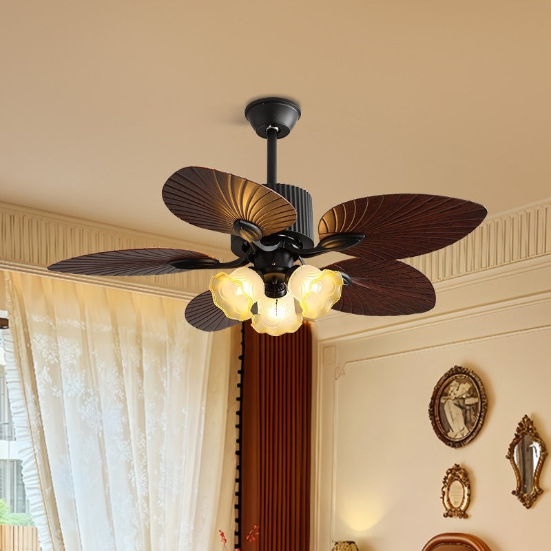 复古美式风扇灯创意个性芭蕉叶客中古餐厅卧室电扇灯轻奢厅吊扇灯,家装灯饰光源,风扇灯,淘宝优惠券,粉丝福利购,淘宝优惠卷