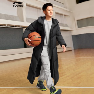 李宁儿童长款羽绒服男童2025冬季款青少年鸭绒防泼水国旗保暖外套