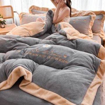 加厚奶绒冬绒季珊瑚床上四件套法兰绒绒双面兔兔牛床单被套羊羔绒