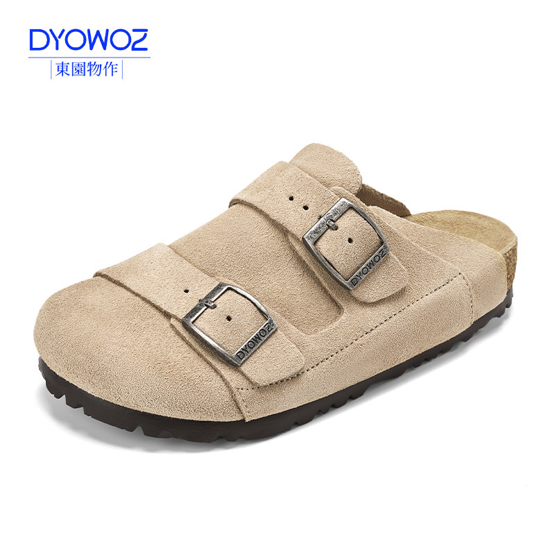 DYOWOZ/东园物作2026春季新款真皮软木半包头勃肯鞋女外穿一脚蹬