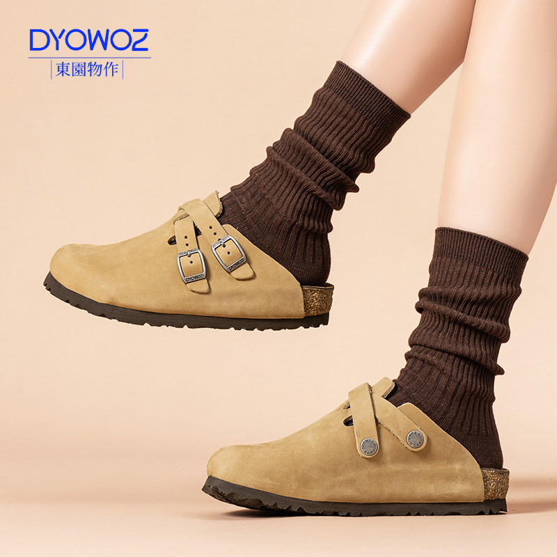 DYOWOZ/东园物作软木半包头拖鞋女懒人鞋2025春季外穿复古