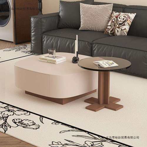 新款现代悬浮茶几组合客厅家用简约创意实木奶油风小户型茶桌茶台