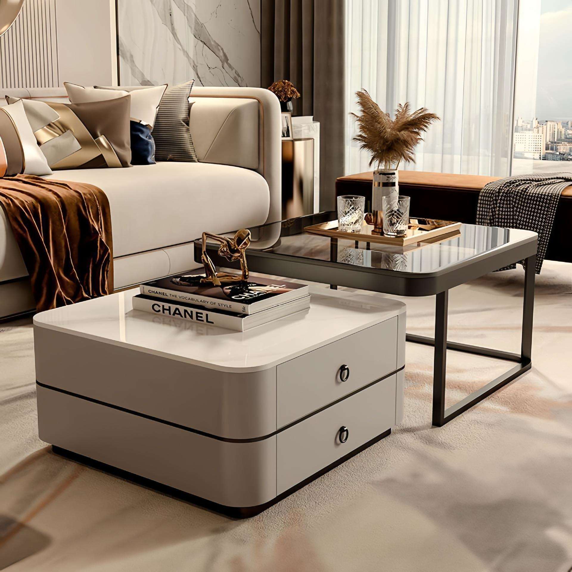 岩板茶几客厅家用小户型可折叠轻奢高级感现代简约落地茶几方形