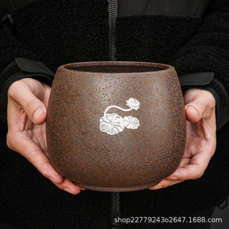 粗陶茶渣缸建水家用复古陶瓷茶洗废水茶缸水盂茶具配件茶缸废水缸